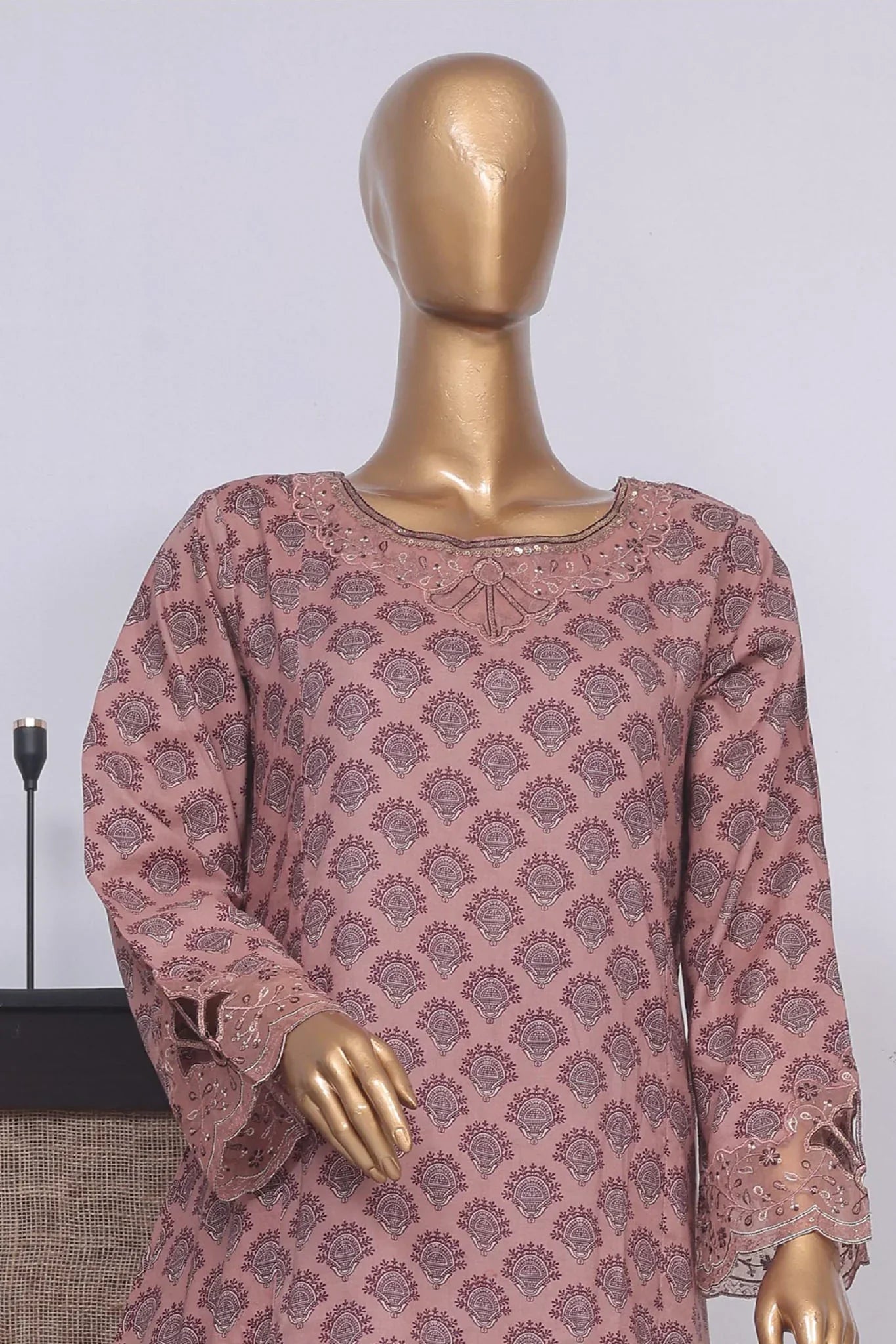 Bin Saeed Stitched 3 Piece Exclusive Lawn Frock Vol-01 Collection-AS-1455-Mauve
