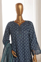 Bin Saeed Stitched 3 Piece Exclusive Lawn Frock Vol-01 Collection-AS-1463-Blue