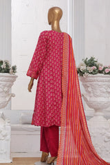 Bin Saeed Stitched 3 Piece Exclusive Lawn Frock Vol-01 Collection-AS-1465-Pink