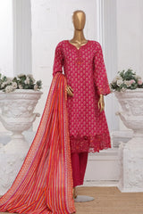 Bin Saeed Stitched 3 Piece Exclusive Lawn Frock Vol-01 Collection-AS-1465-Pink