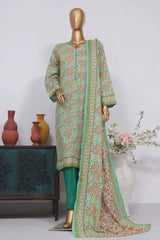 Bin Saeed Stitched 3 Piece Exclusive Printed Lawn Vol-02 Collection-AS-1011-Green