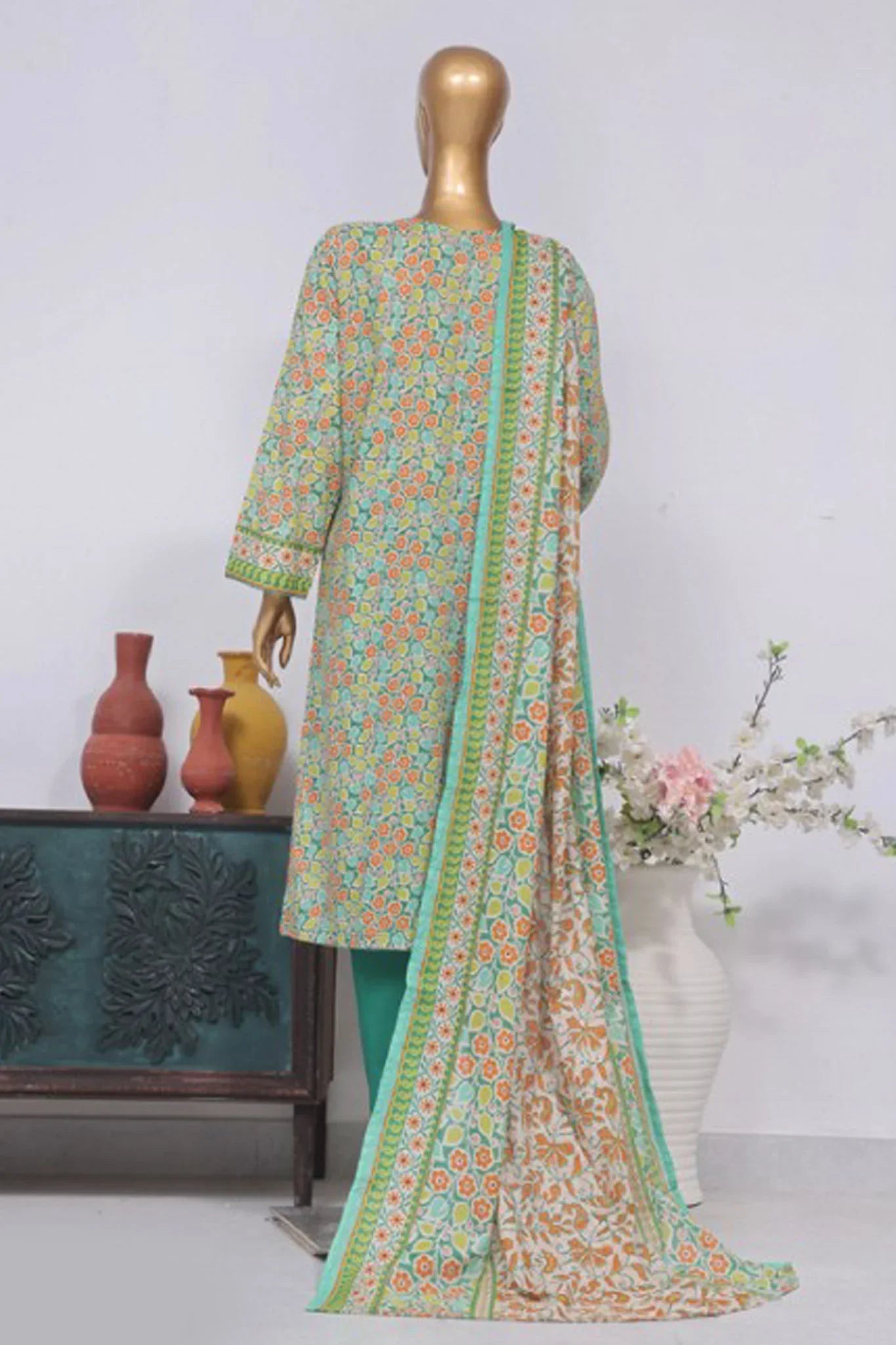 Bin Saeed Stitched 3 Piece Exclusive Printed Lawn Vol-02 Collection-AS-1011-Green