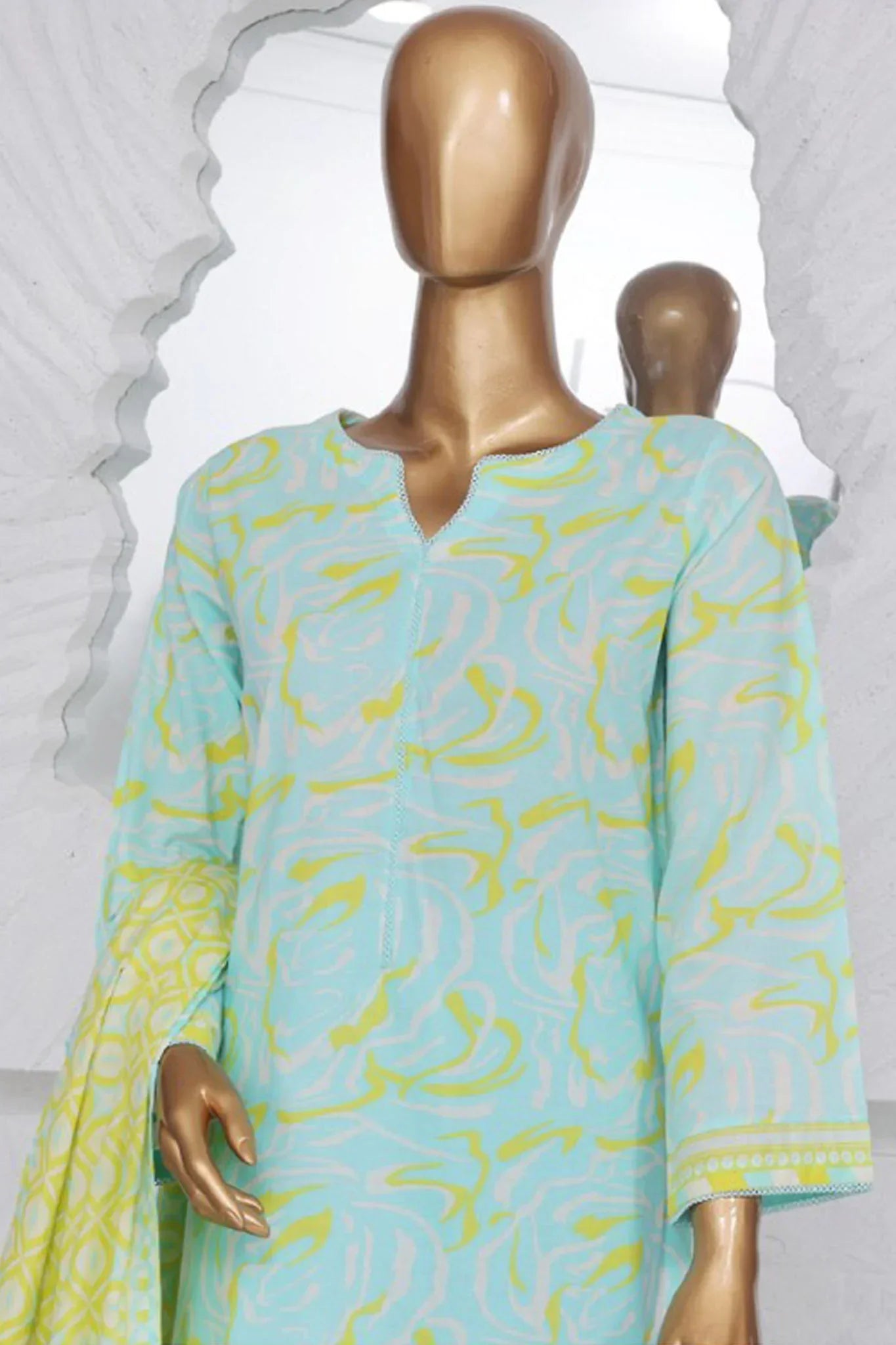Bin Saeed Stitched 3 Piece Exclusive Printed Lawn Vol-02 Collection-AS-1012-Ferozi