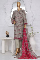 Bin Saeed Stitched 3 Piece Exclusive Printed Lawn Vol-02 Collection-AS-1013-Grey