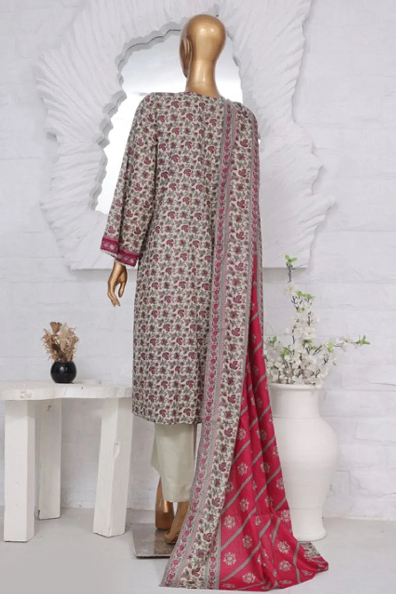Bin Saeed Stitched 3 Piece Exclusive Printed Lawn Vol-02 Collection-AS-1013-Grey