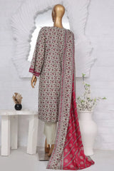Bin Saeed Stitched 3 Piece Exclusive Printed Lawn Vol-02 Collection-AS-1013-Grey