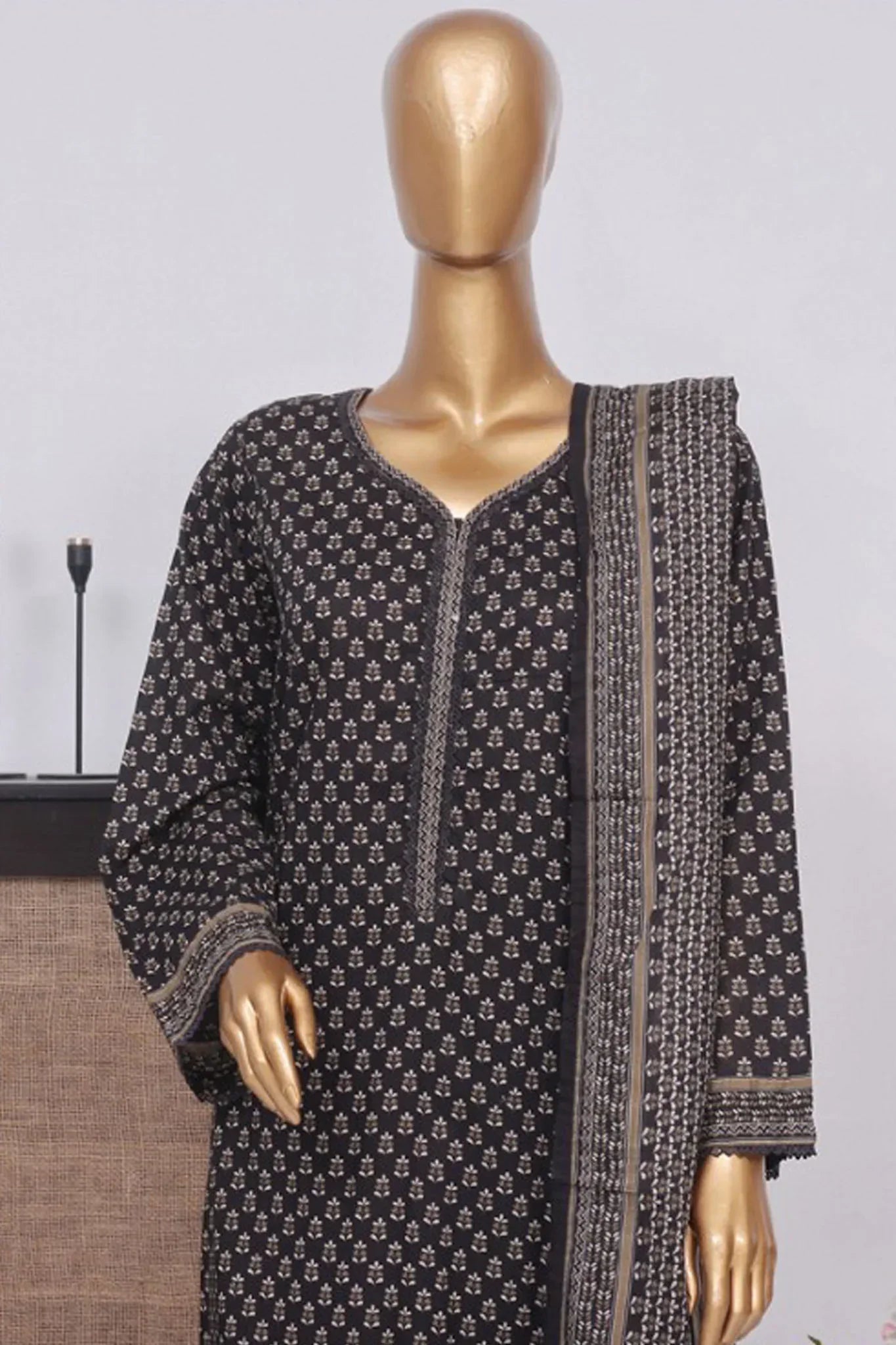 Bin Saeed Stitched 3 Piece Exclusive Printed Lawn Vol-02 Collection-AS-1014-Black