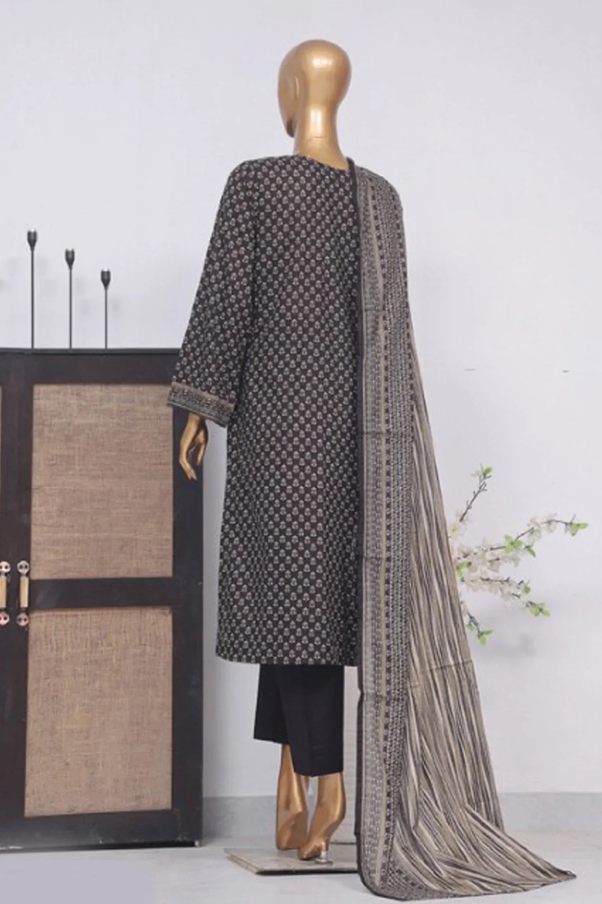 Bin Saeed Stitched 3 Piece Exclusive Printed Lawn Vol-02 Collection-AS-1014-Black