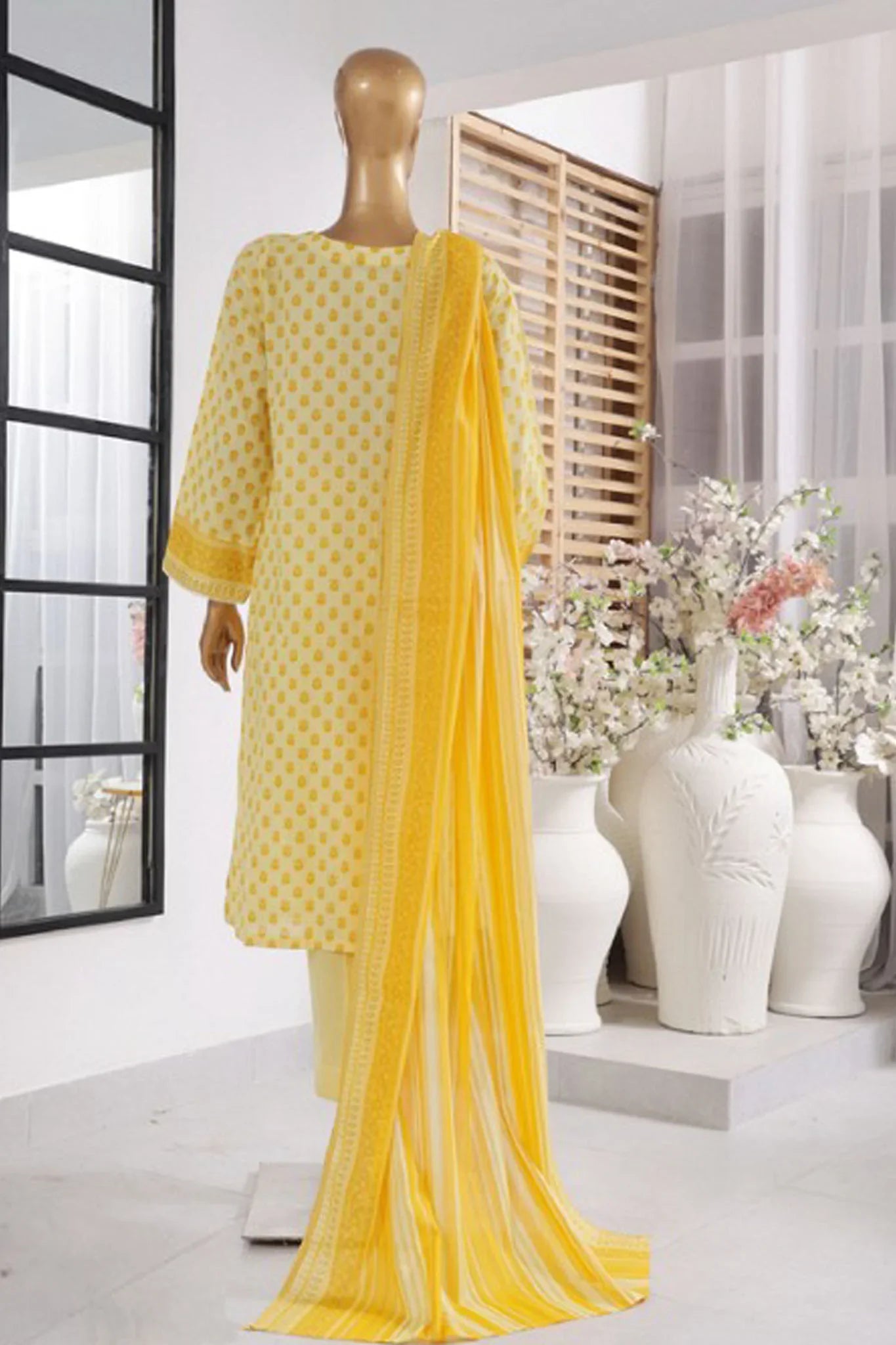 New Bin Saeed Stitched 3 Piece Exclusive Printed Lawn Vol-02 Collection-AS-1015-Yellow