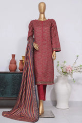 Bin Saeed Stitched 3 Piece Exclusive Printed Lawn Vol-02 Collection-AS-1016-Maroon