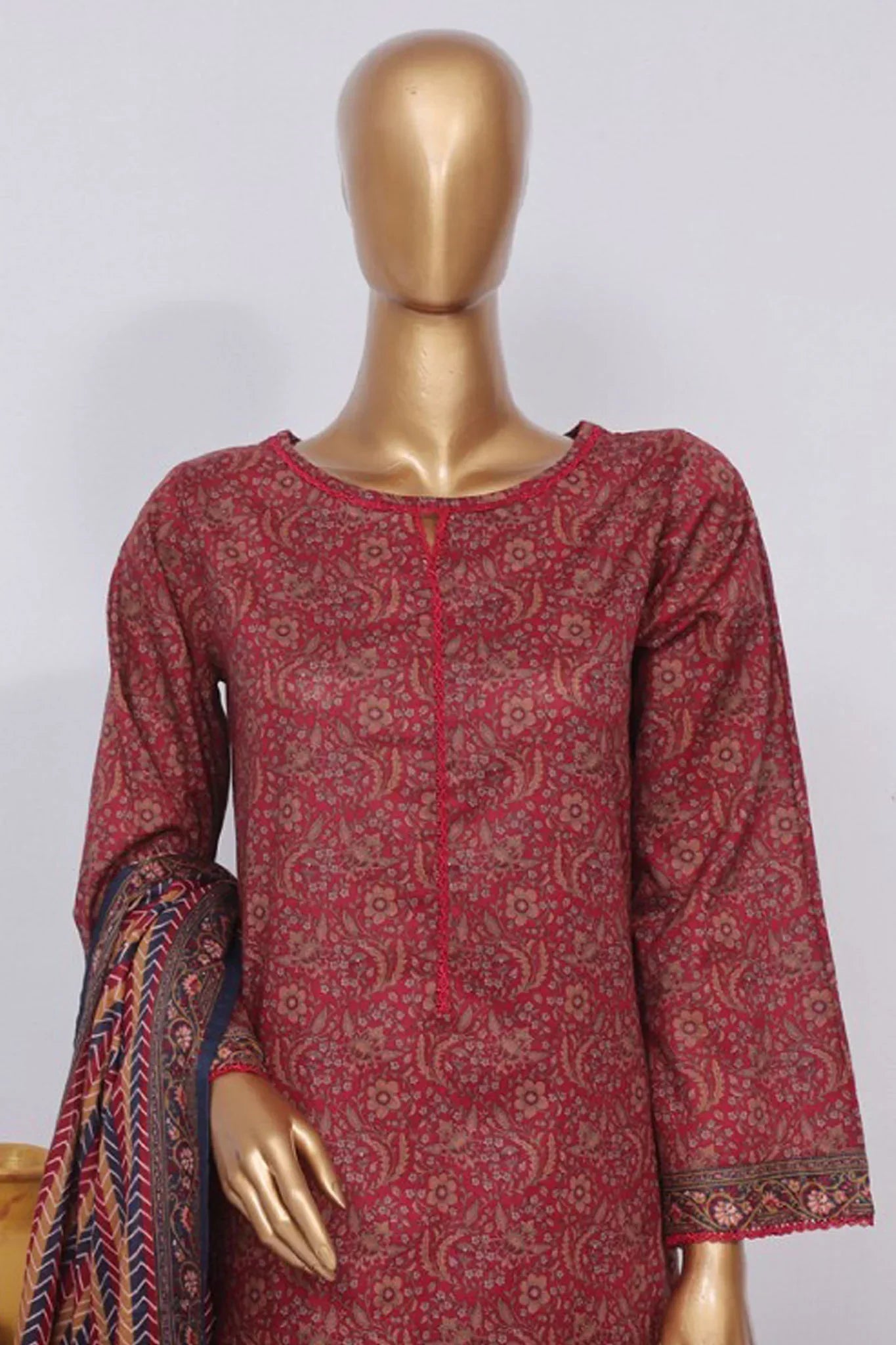 Bin Saeed Stitched 3 Piece Exclusive Printed Lawn Vol-02 Collection-AS-1016-Maroon