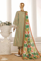 Bin Saeed Stitched 3 Piece Exclusive Lawn Frock Vol-01 Collection-AS-1466-Green