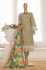 Bin Saeed Stitched 3 Piece Exclusive Lawn Frock Vol-01 Collection-AS-1466-Green