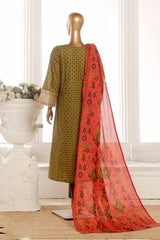 Bin Saeed Stitched 3 Piece Exclusive Lawn Frock Vol-01 Collection-AS-1467-Mehndi