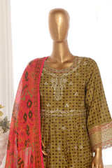 Bin Saeed Stitched 3 Piece Exclusive Lawn Frock Vol-01 Collection-AS-1467-Mehndi