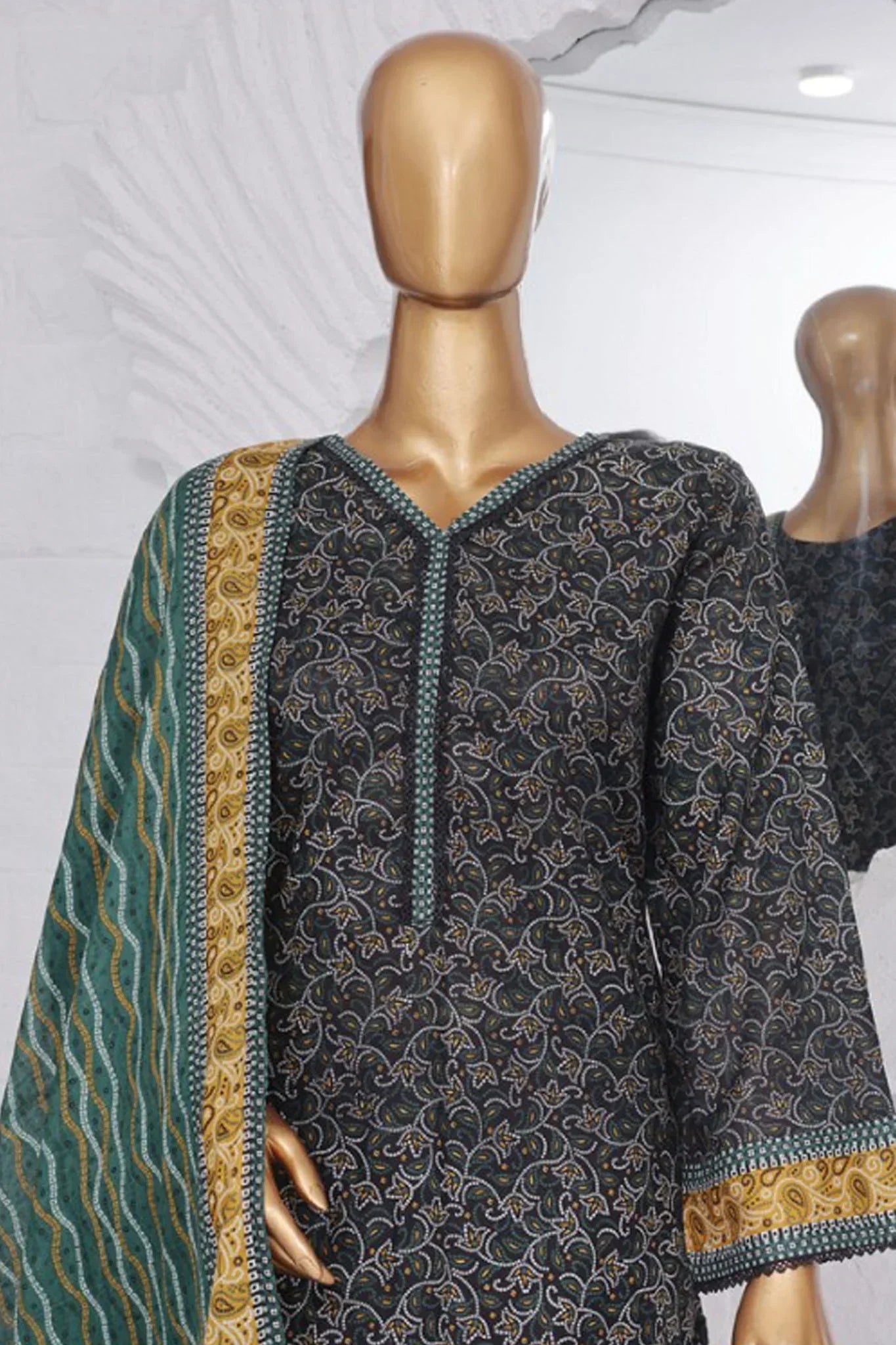 Bin Saeed Stitched 3 Piece Exclusive Printed Lawn Vol-02 Collection-AS-1017-Black