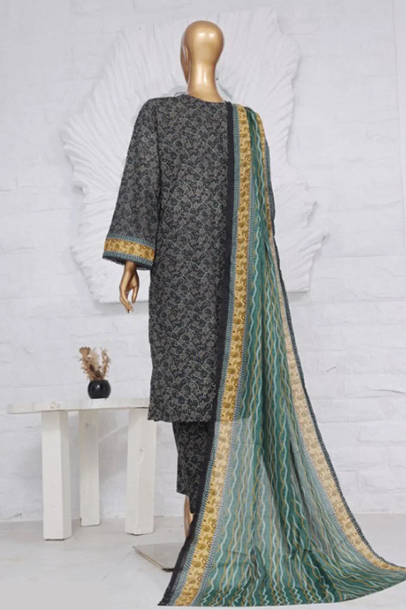 Bin Saeed Stitched 3 Piece Exclusive Printed Lawn Vol-02 Collection-AS-1017-Black