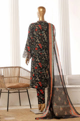 Bin Saeed Stitched 3 Piece Exclusive Lawn Frock Vol-01 Collection-AS-1468-Black