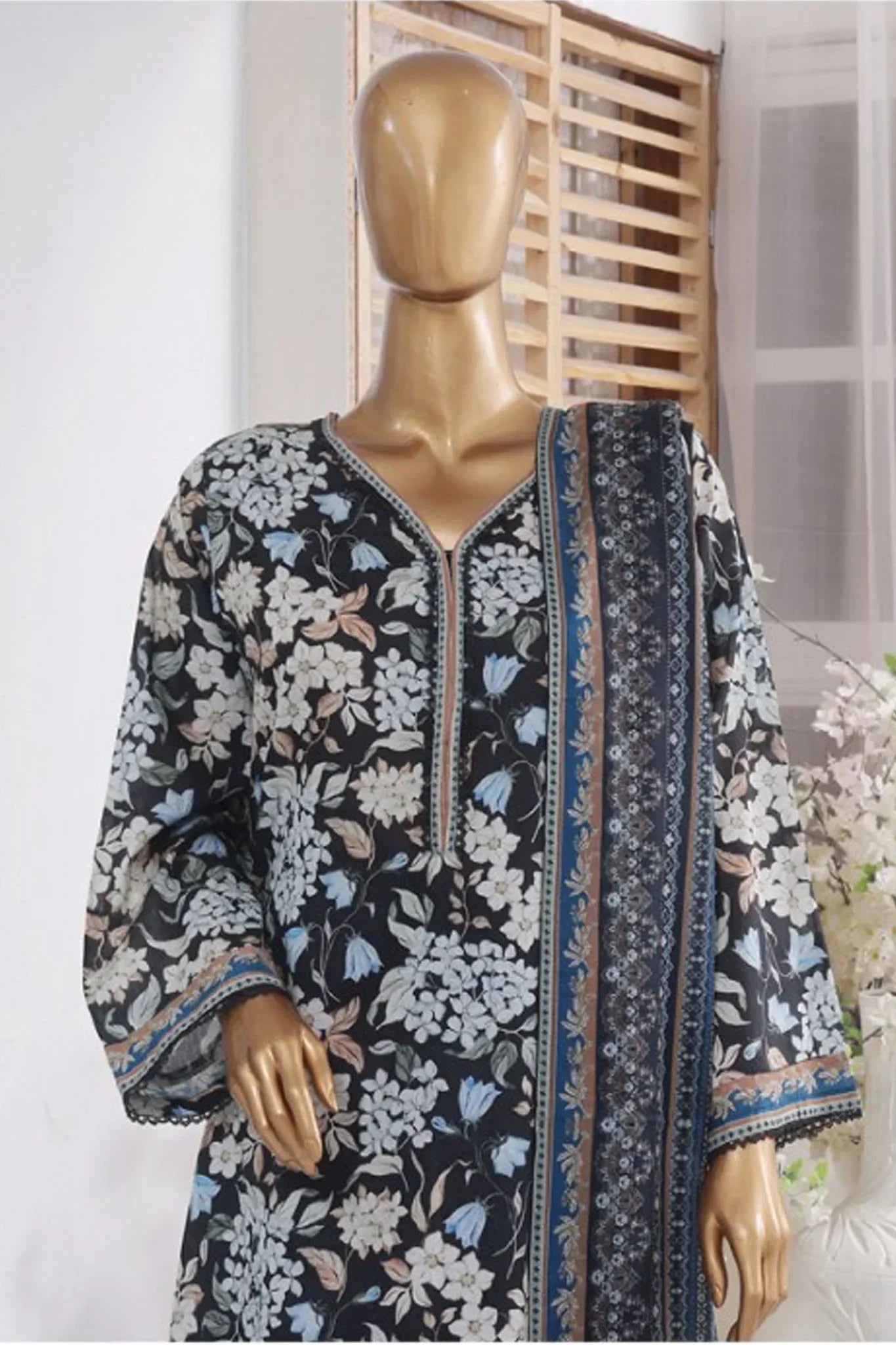 Bin Saeed Stitched 3 Piece Exclusive Printed Lawn Vol-02 Collection-AS-1019-Black