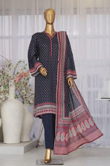Bin Saeed Stitched 3 Piece Exclusive Printed Lawn Vol-02 Collection-AS-1020-Navy Blue