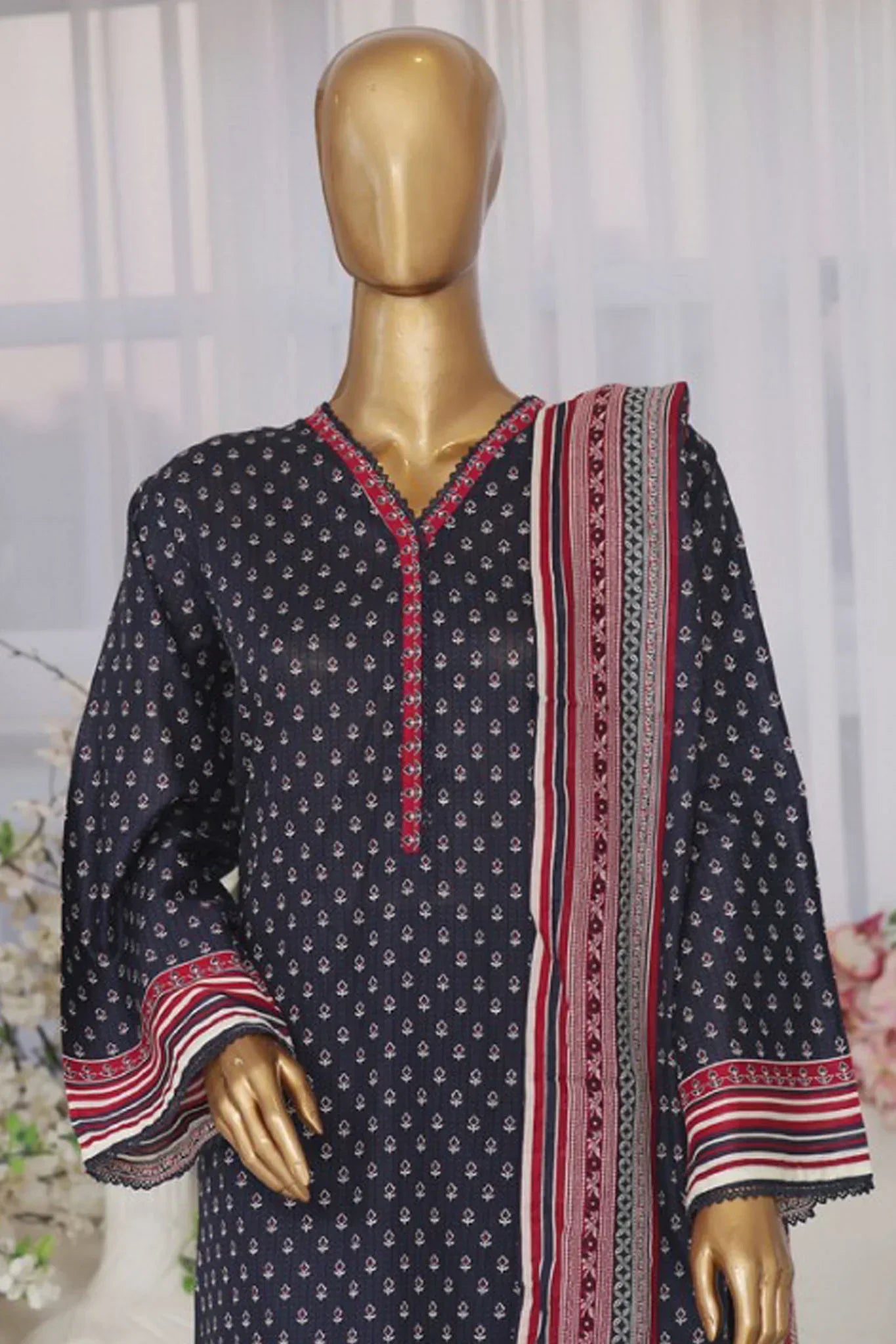Bin Saeed Stitched 3 Piece Exclusive Printed Lawn Vol-02 Collection-AS-1020-Navy Blue