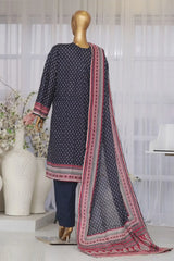 Bin Saeed Stitched 3 Piece Exclusive Printed Lawn Vol-02 Collection-AS-1020-Navy Blue