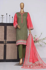 Bin Saeed Stitched 3 Piece Exclusive Printed Lawn Vol-02 Collection-AS-1021-Dark Green
