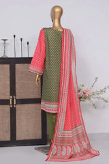 Bin Saeed Stitched 3 Piece Exclusive Printed Lawn Vol-02 Collection-AS-1021-Dark Green