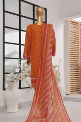 Bin Saeed Stitched 3 Piece Exclusive Printed Lawn Vol-02 Collection-AS-1023-Orange