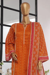 Bin Saeed Stitched 3 Piece Exclusive Printed Lawn Vol-02 Collection-AS-1023-Orange