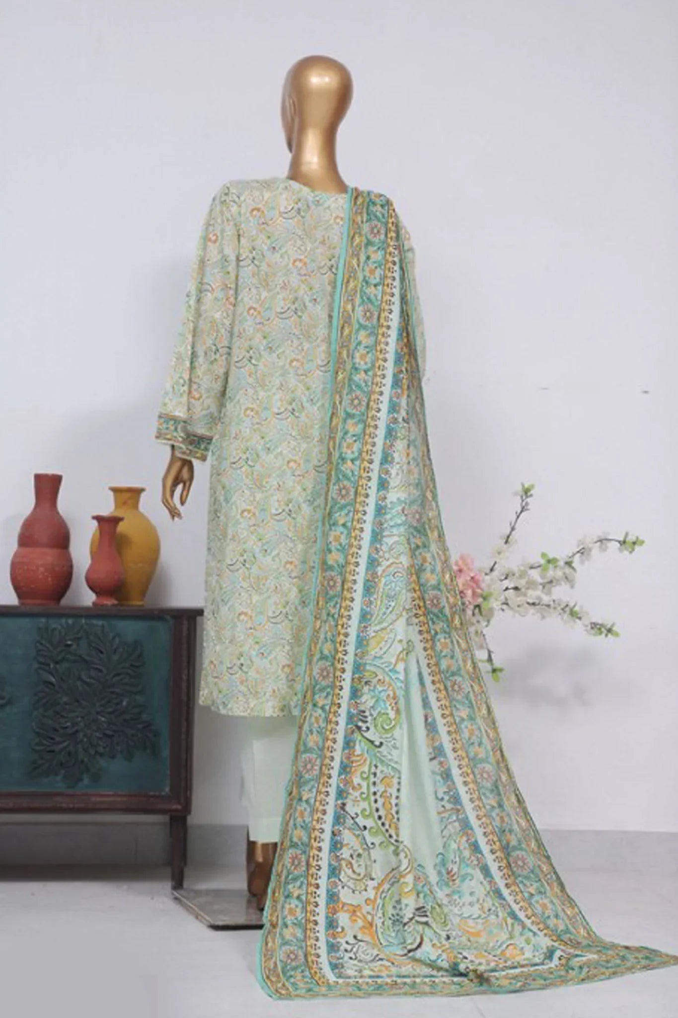 Bin Saeed Stitched 3 Piece Exclusive Printed Lawn Vol-02 Collection-AS-1025-Pista