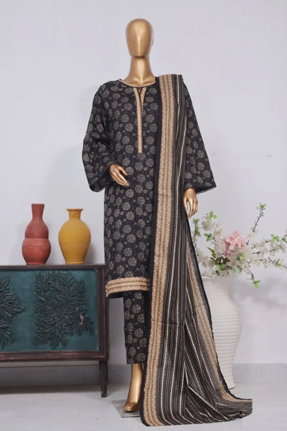 Bin Saeed Stitched 3 Piece Exclusive Printed Lawn Vol-02 Collection-AS-1029-Black