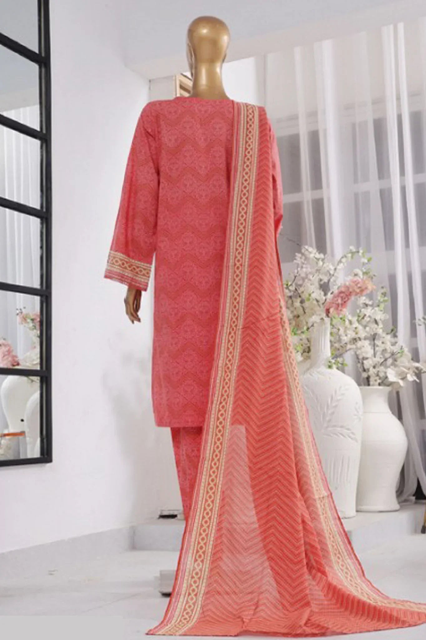 Bin Saeed Stitched 3 Piece Exclusive Printed Lawn Vol-02 Collection-AS-1030-Pink