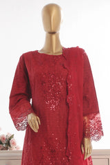 Bin Saeed Stitched 3 Piece Luxury Self & Self Frock Collection-SMK-1591-Maroon