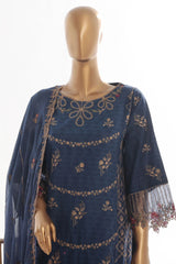 Bin Saeed Stitched 3 Piece Luxury Self & Self Frock Collection-SMK-1592-Navy Blue