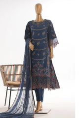 Bin Saeed Stitched 3 Piece Luxury Self & Self Frock Collection-SMK-1592-Navy Blue