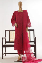 Bin Saeed Stitched 3 Piece Luxury Self & Self Frock Collection-SMK-1593-Red