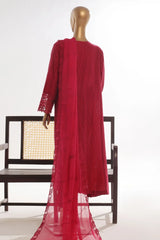 Bin Saeed Stitched 3 Piece Luxury Self & Self Frock Collection-SMK-1593-Red