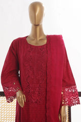 Bin Saeed Stitched 3 Piece Luxury Self & Self Frock Collection-SMK-1593-Red