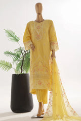 Bin Saeed Stitched 3 Piece Luxury Self & Self Frock Collection-SMK-1594-Yellow