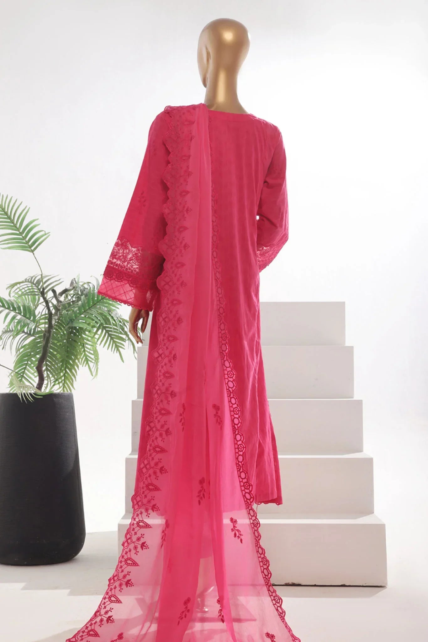 New Bin Saeed Stitched 3 Piece Luxury Self & Self Frock Collection-SMK-1595-Magenta
