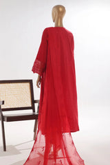Bin Saeed Stitched 3 Piece Luxury Self & Self Frock Collection-SMK-1596-Red