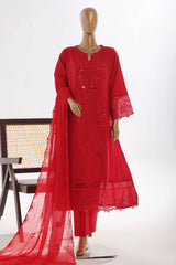Bin Saeed Stitched 3 Piece Luxury Self & Self Frock Collection-SMK-1596-Red