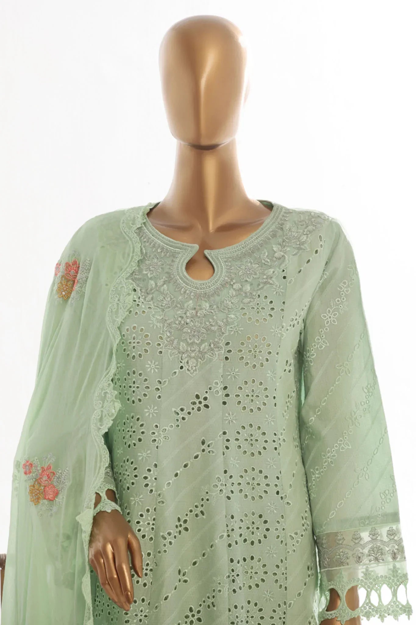 Bin Saeed Stitched 3 Piece Luxury Self & Self Frock Collection-SMK-1599-Pista