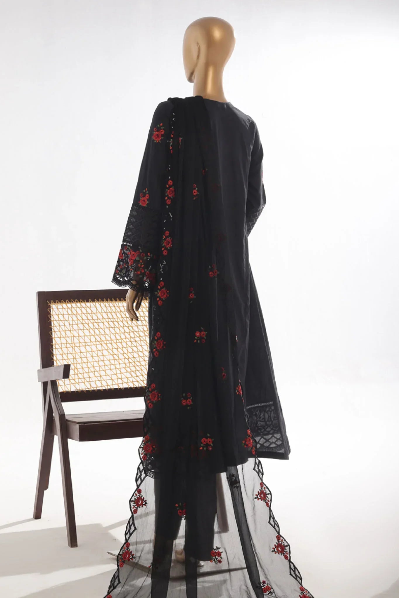 Bin Saeed Stitched 3 Piece Luxury Self & Self Frock Collection-SMK-1601-Black