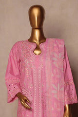 Bin Saeed Stitched 3 Piece Luxe Plain Cotton With Chiffon Dupatta Collection'2025-SMPC-1953-Pink