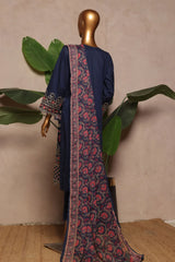 Bin Saeed Stitched 3 Piece Luxe Plain Cotton With Chiffon Dupatta Collection'2025-SMPC-1954-Blue