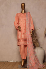 Bin Saeed Stitched 3 Piece Luxe Plain Cotton With Chiffon Dupatta Collection'2025-SMPC-1956-Peach