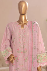 Bin Saeed Stitched 3 Piece Plain Cotton with Emb Trouser Collection'2025-SMPC-1970-Pink