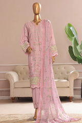 Bin Saeed Stitched 3 Piece Plain Cotton with Emb Trouser Collection'2025-SMPC-1970-Pink